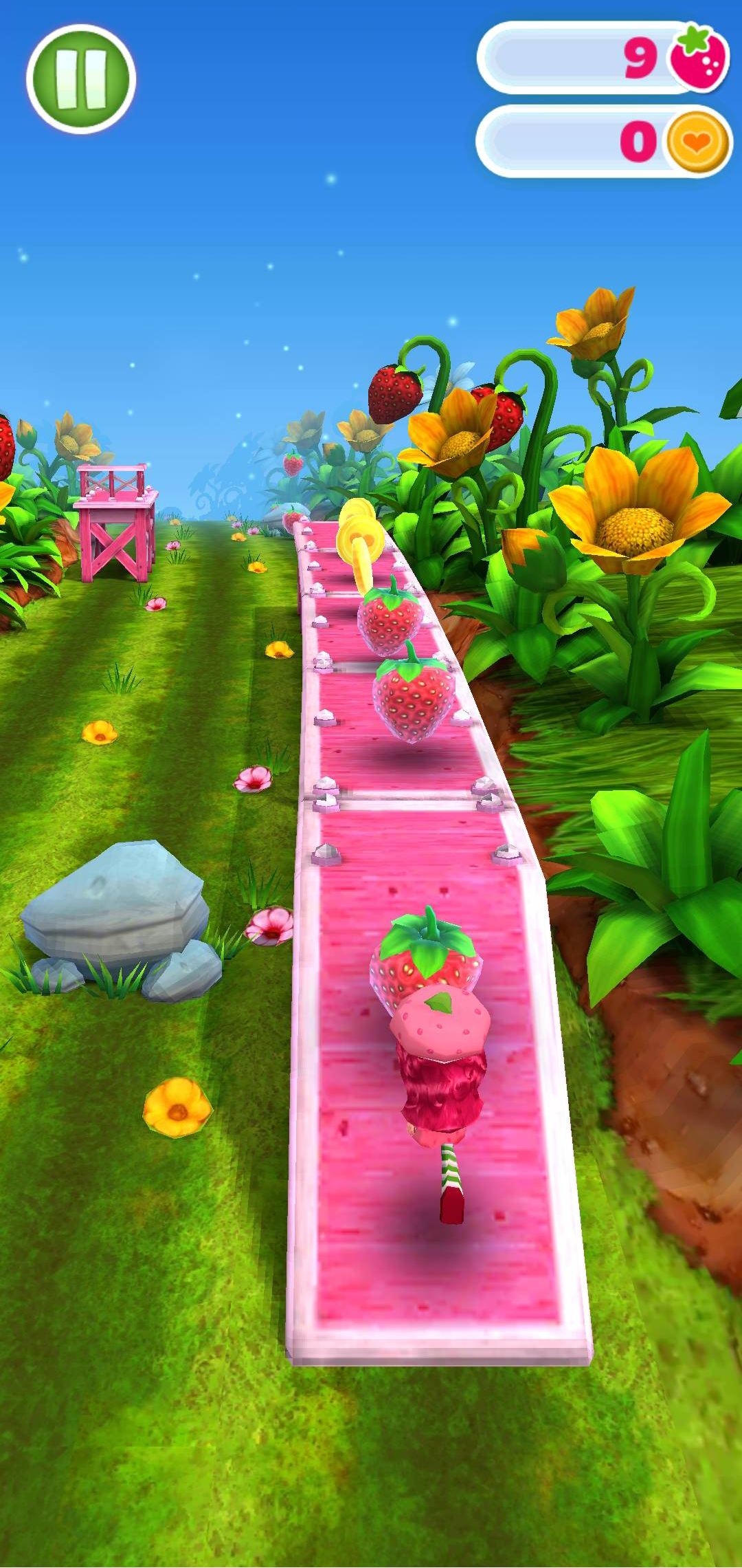 Follow the berry trail across the garden bridge.