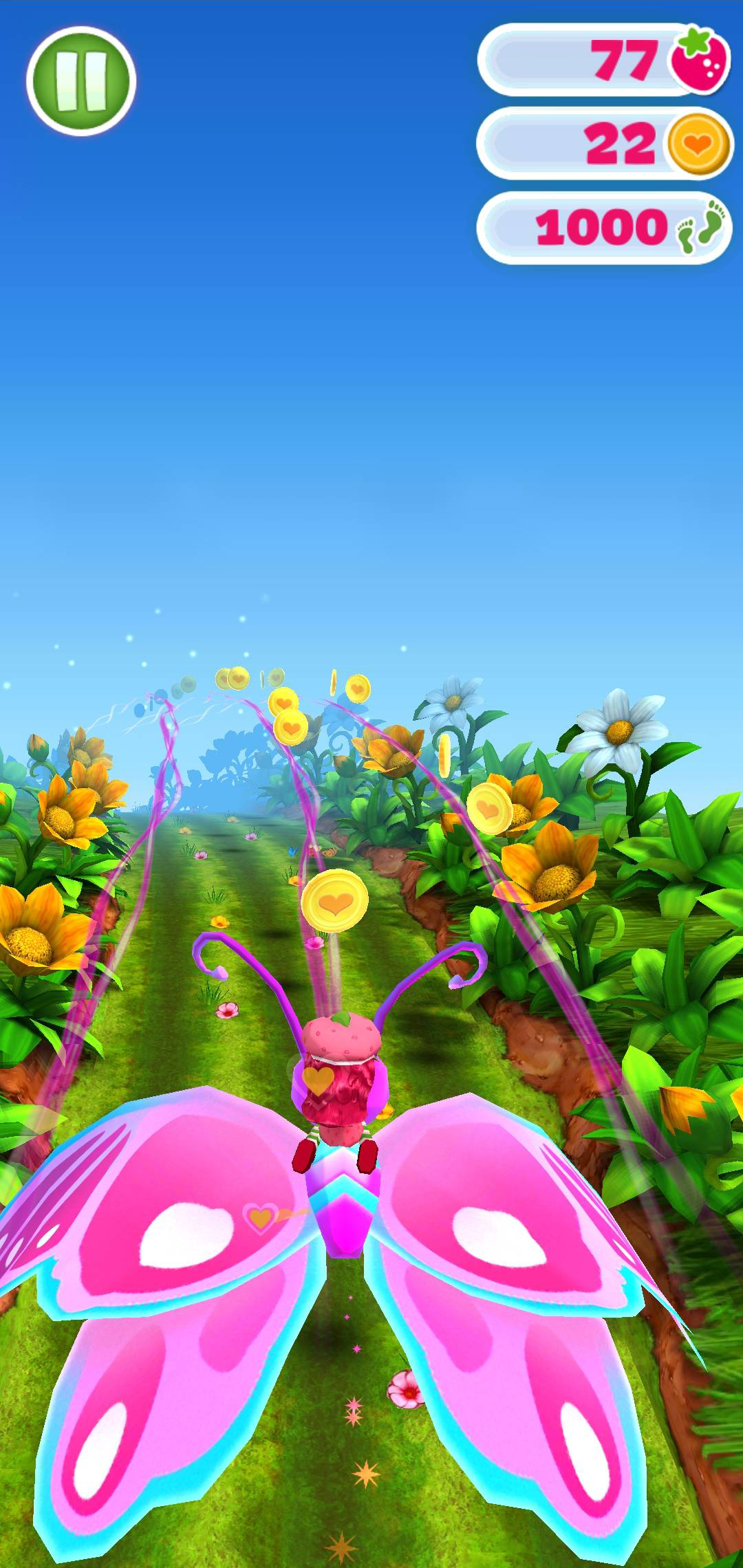 Take to the sky and follow the heart coins.